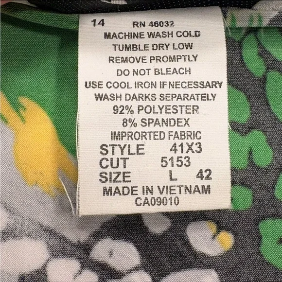 Womens Size Large Green, Yellow, Black, White Swirl Pattern Stretchy Top N Touch - Picture 13 of 14